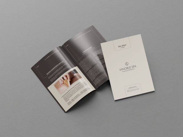 VINOBLE SPA — дизайн многостраничной брошюры с меню SPA-процедур.
