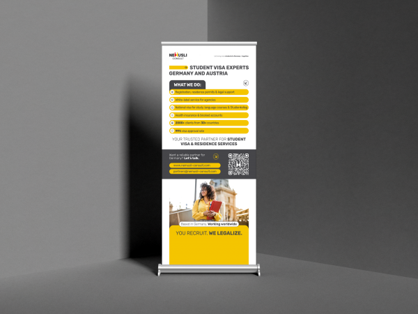 NEMUSLI CONSULT — фирменный стиль и дизайн рекламного роллапа.